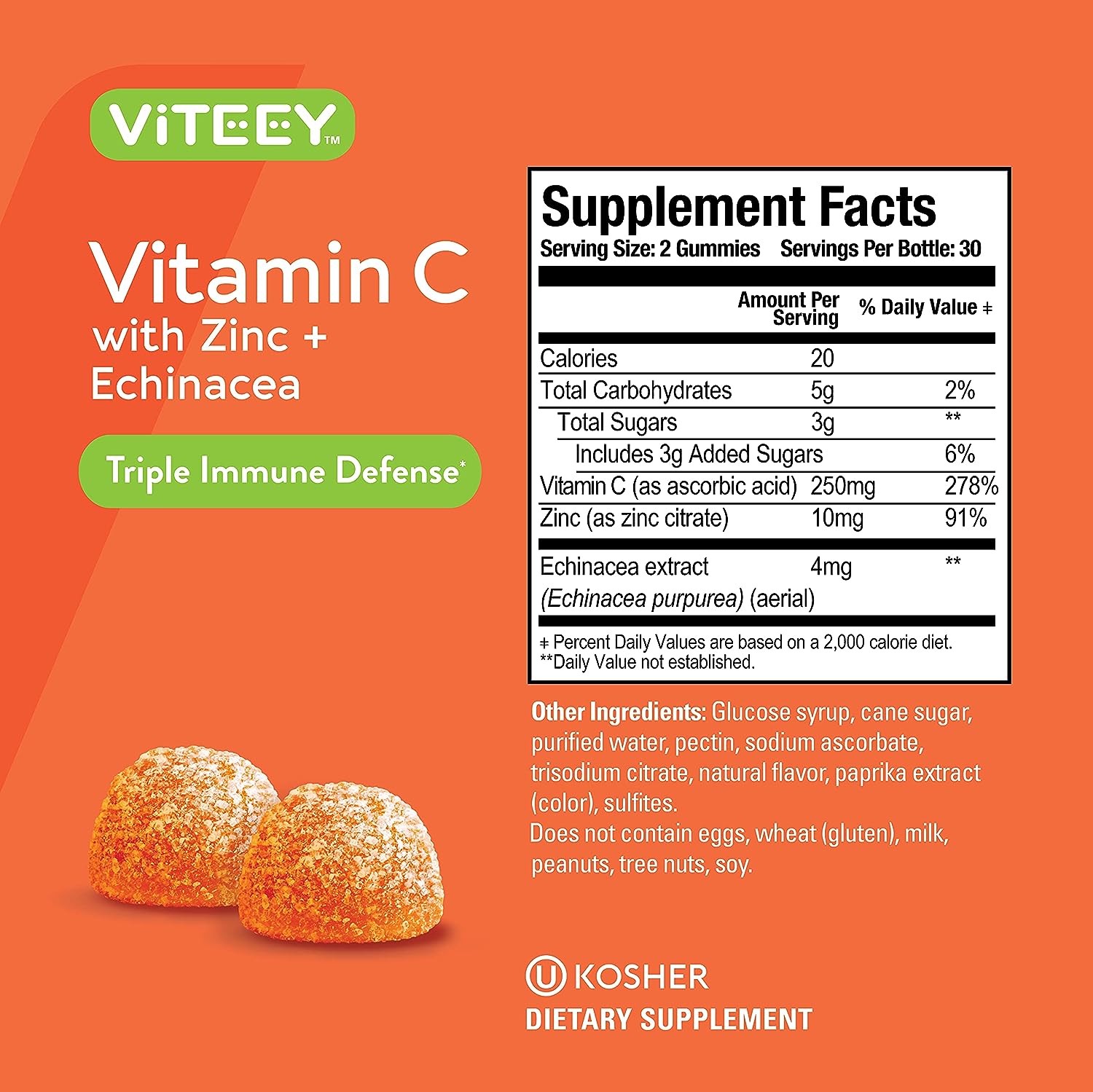  Vitamin C Gummies Plus Zinc & Echinacea [3 in 1 Immune Supp