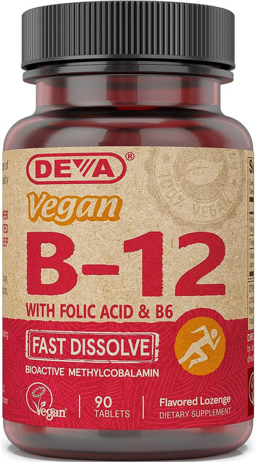 DEVA Vegan Vitamin B12 Fast Dissolve Supplement - Once-Per-Day Complex