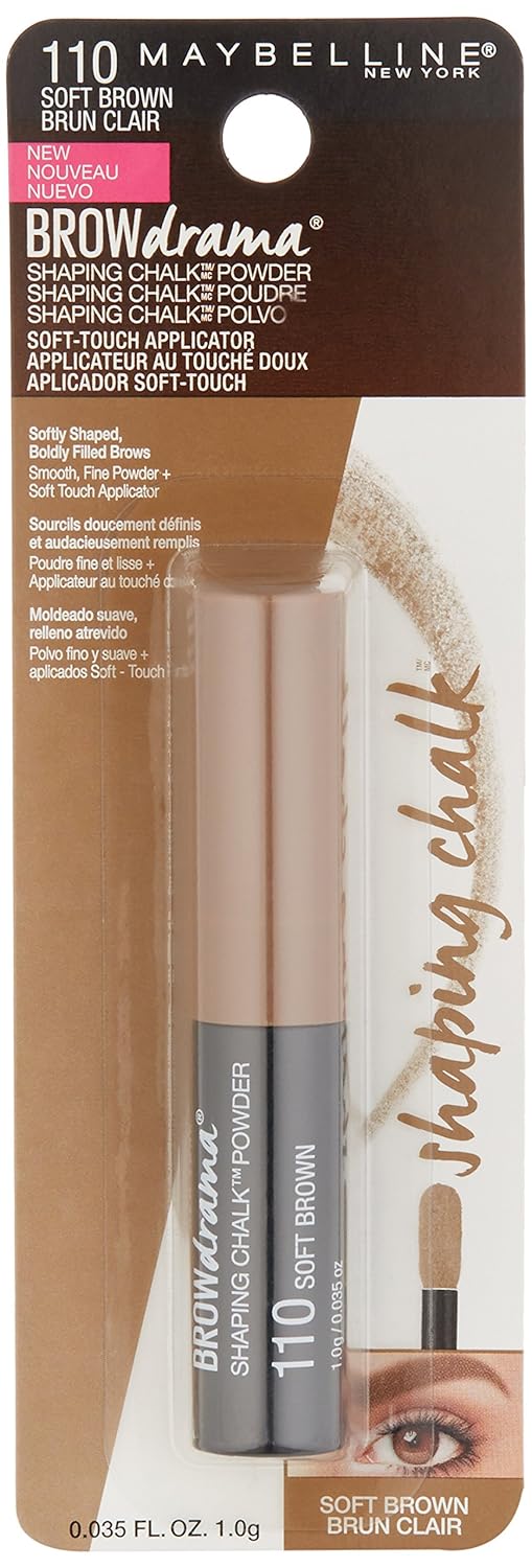 Maybelline New York Brow Drama Shaping Chalk Powder, Soft Brown, 0.035 .