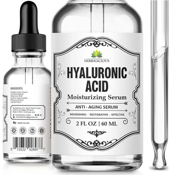 Herbalicious Hyaluronic Acid Serum – Hyaluronic Acid Serum for Face – Paraben-Free Pure Hyaluronic Acid – Moisture Boost Hydrating Serum – Anti-Aging Serum for Fine Lines, Wrinkles – 2