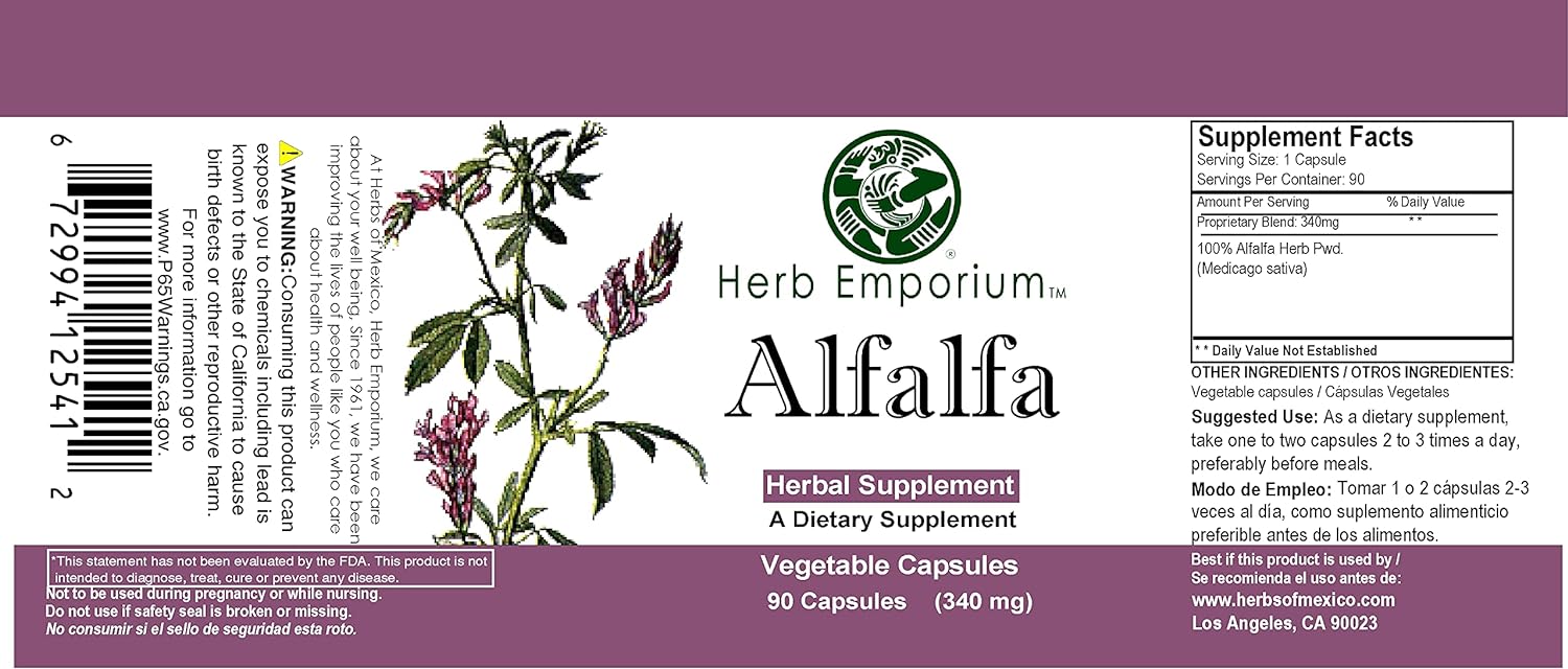 Herb Emporium Alfalfa Capsules 90ct (340 mg) Herbal Supplement (Pack o