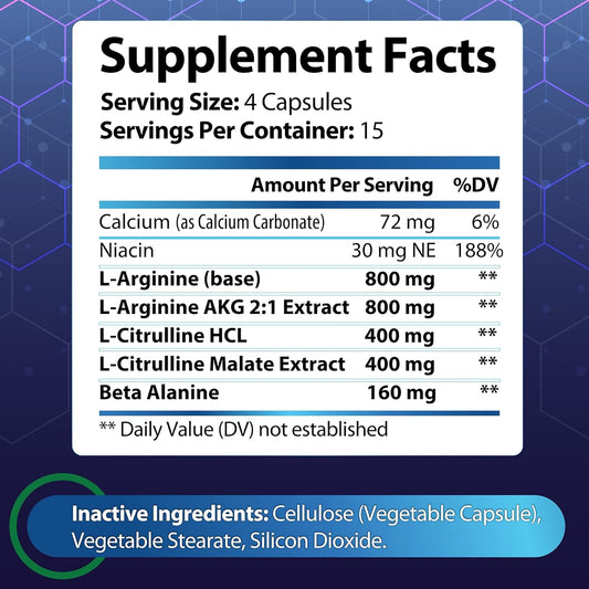 Nitric Oxide Supplement L Arginine Extra Strength - Citrulline Malate, Aakg, Beta Alanine - Premium Muscle Supporting Ni