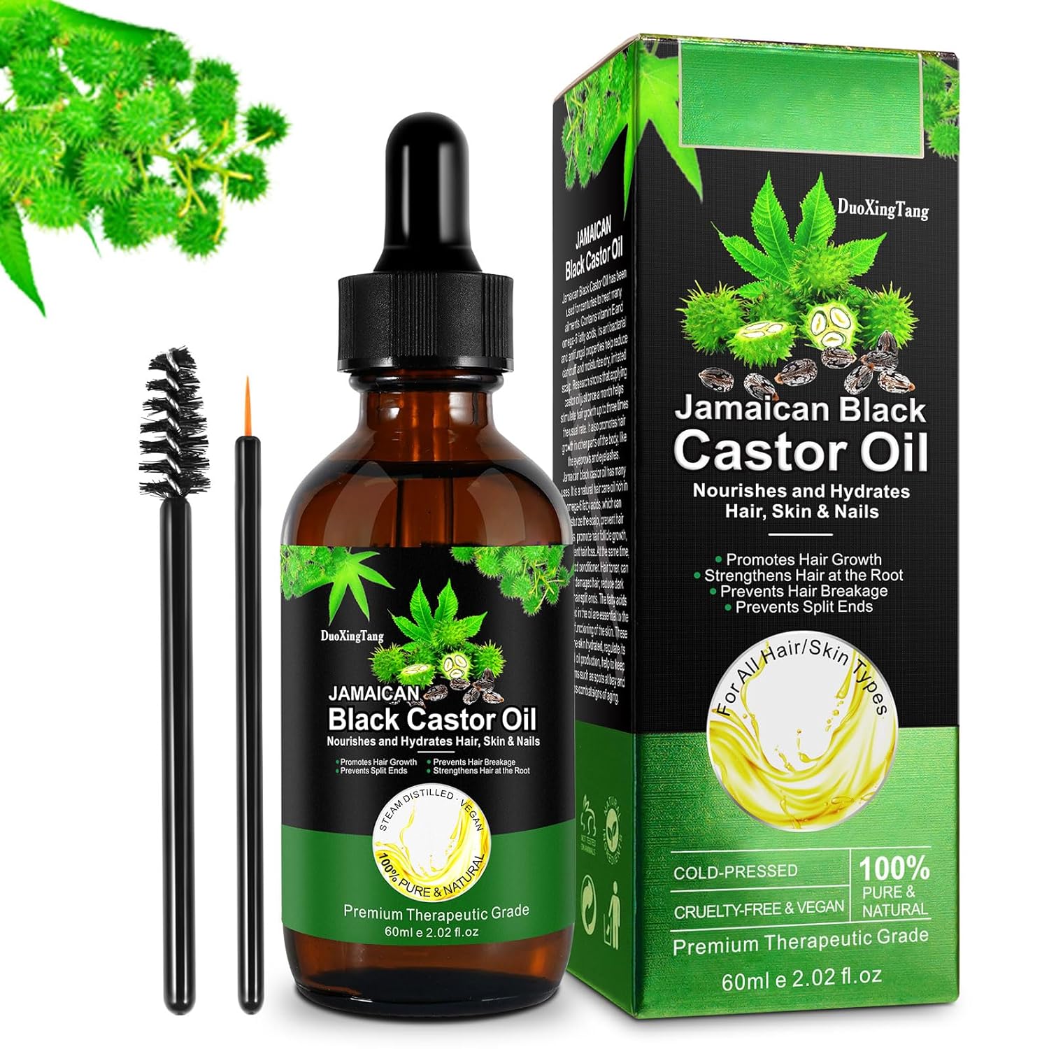 Jamaican Black Castor Oil for Hair Growth,Eyelashes,Eyebrows.Skin Moisturizer, 100% Pure Cold Pressed Organic Castor Oil