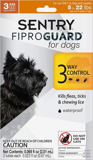 SENTRY PET CARE SENTRY Fiproguard for Dogs, Flea and Tick Prevention for Dogs (5-22 Pounds), Includes 3 Month Supply of