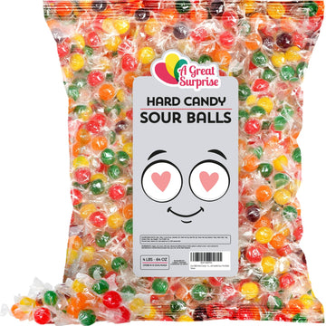 Sour Balls Hard Candy - 4 LB - Individually Wrapped Fruit Hard Candy - Bulk Colorful Wrapped Candy - Assorted Candies So