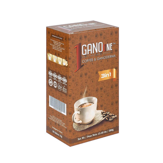 2 Boxes GanoOne 3 in 1 Reishi Mushroom Instant Coffee - with Organic Ganoderma Extract - Blend with Creamer and Sugar - Easy to Use 20 Single-Serve Sachets