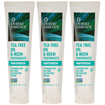 Desert Essence, Tea Tree Oil & Neem Toothpaste, uoride-Free with Baking Soda, 6.25  (Pack of 3)