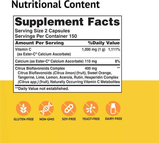 American Health Ester-C 500 mg with Citrus Bioflavonoids Capsules, 300