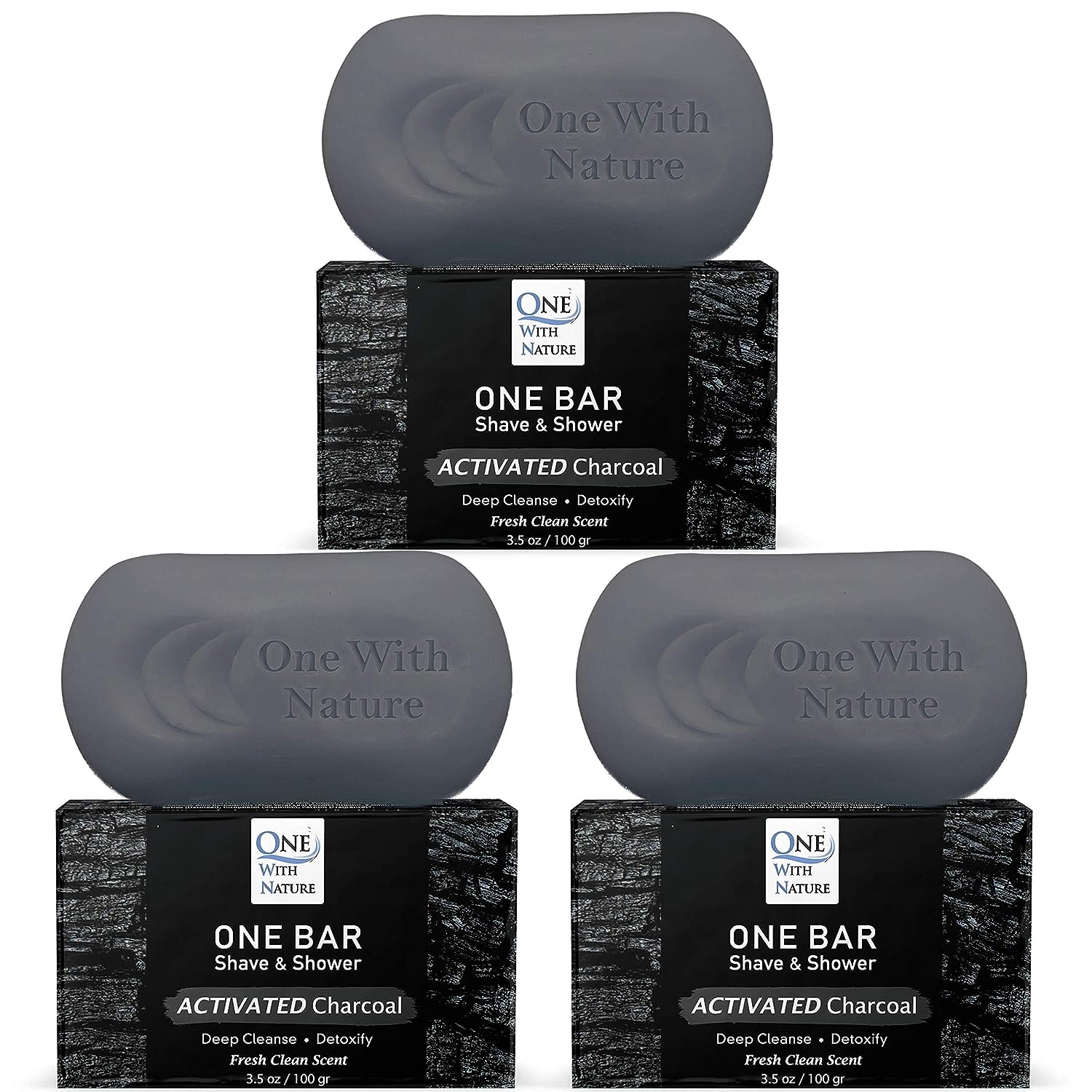 ONE Bar Activated Charcoal 3 Pack - Shave, Shower, Shampoo, face, beard, body, hair/scalp, SuperFAT “oil” Infused: Avocado, Mango, Olive, Coconut, Argan, Moisturizing and Nourishing Oil