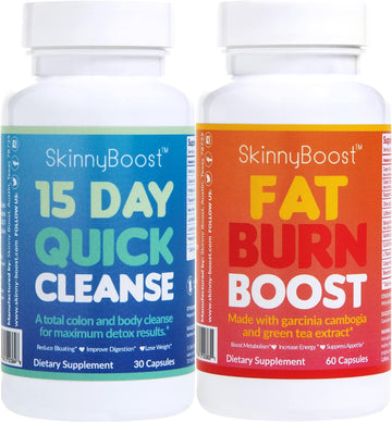 SkinnyBoost Fat Burn & 15 Day Quick Cleanse KIT-Vegan Capsules, Easy t