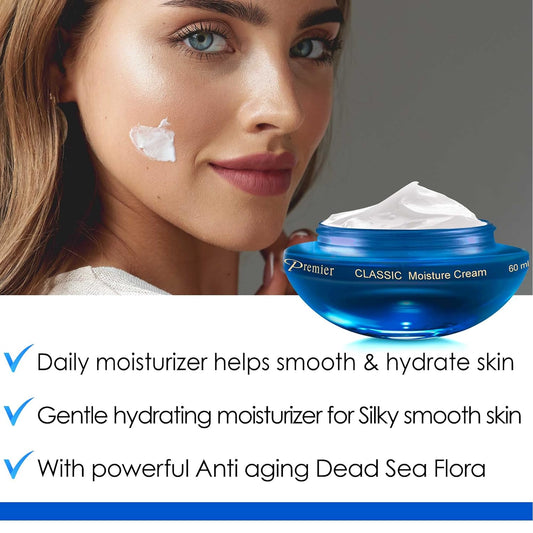 Premier Dead Sea Moisture Cream for sensitive to normal skin anti aging face moisturizer silky firming cream to smooth wrinkles and fine lines, face cream 2.04 .