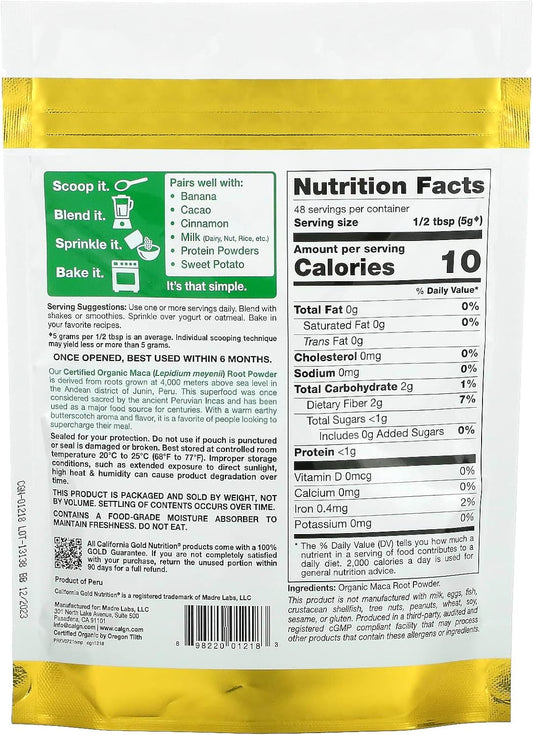 Organic Peruvian Maca Root Powder, USDA Organic, Certified by A Bee Or