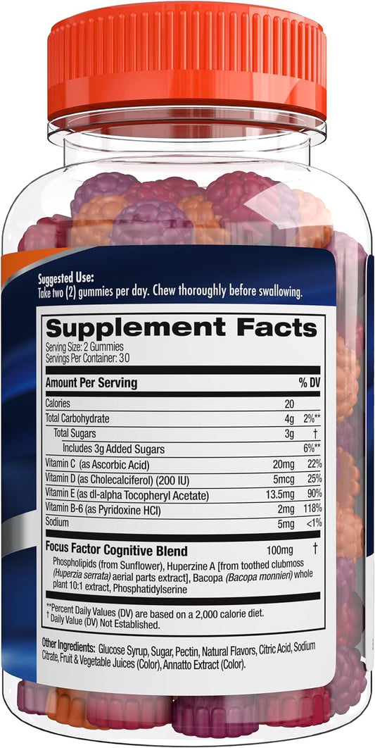 Focus Factor Nootropic Gummies - Memory Supplement for Brain, Phosphat