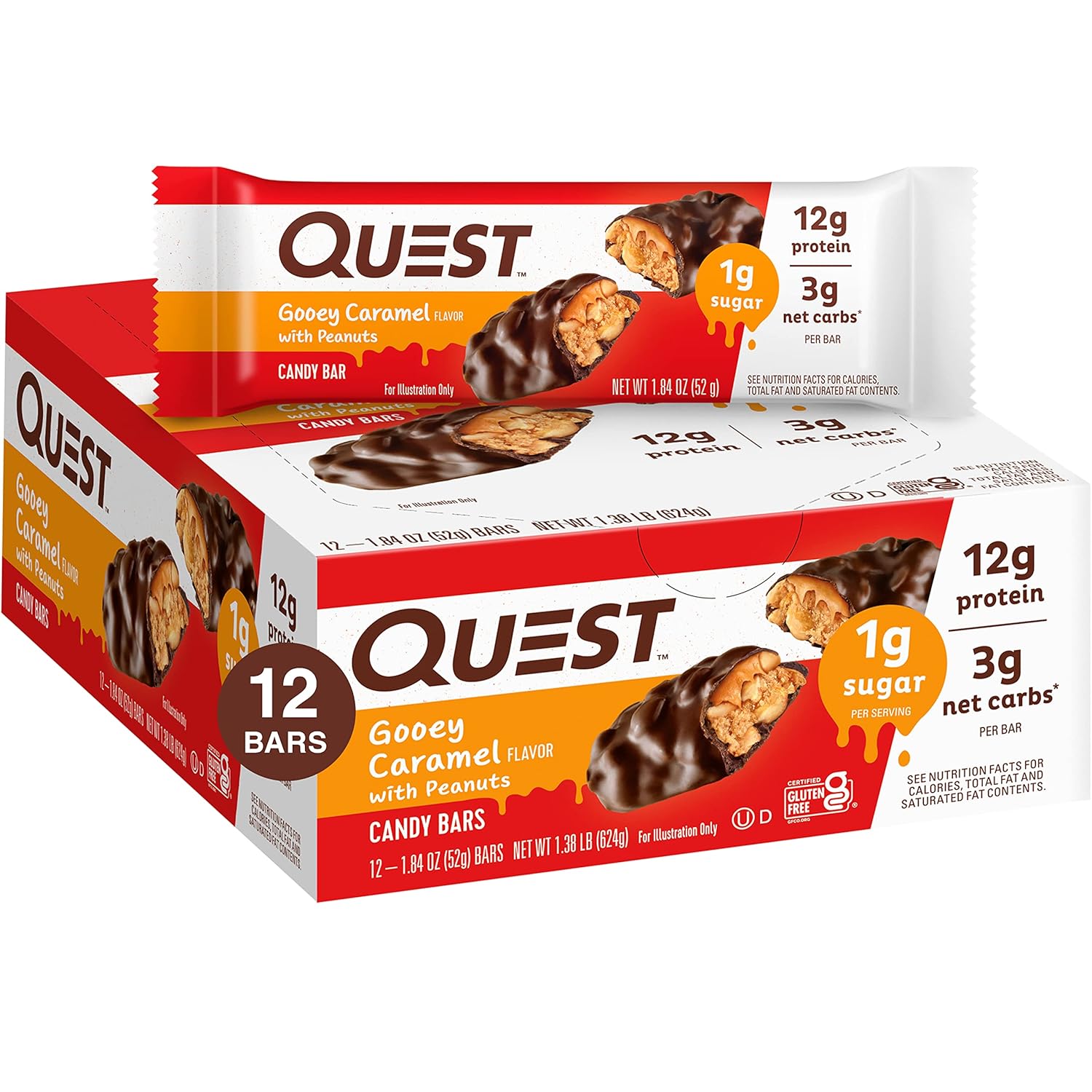 Quest Nutrition Candy Bars Gooey Caramel With Peanuts (12 Bars)1.84 Ou1.44 Pounds