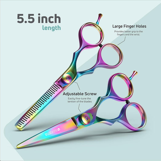 Suvorna 5.5" Hair Cutting Scissors Professional with Thinning Shears for Hair Cutting, Right Hand Professional Hair Scissors, Barber Shears Set, Hair Shears Professional, 2 piece Hair Cutting Shears
