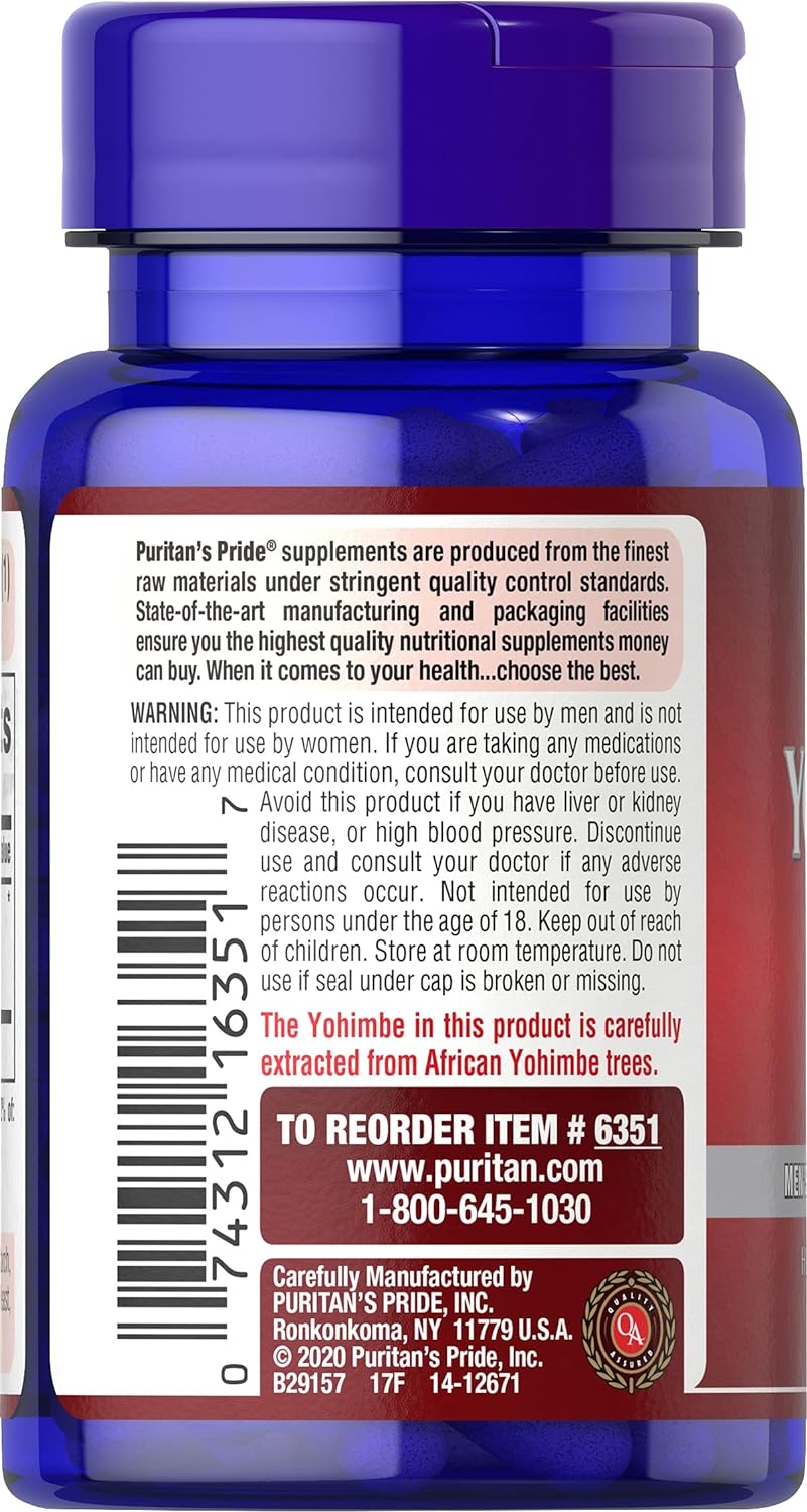 Puritan's Pride Yohimbe 1000 Mg, 50 Count, Vegetable Cellulose, Gelati
