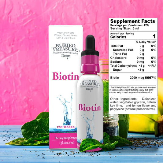 Buried Treasure Biotin Drops - 120 Servings, 2 oz, Supports Hair, Skin