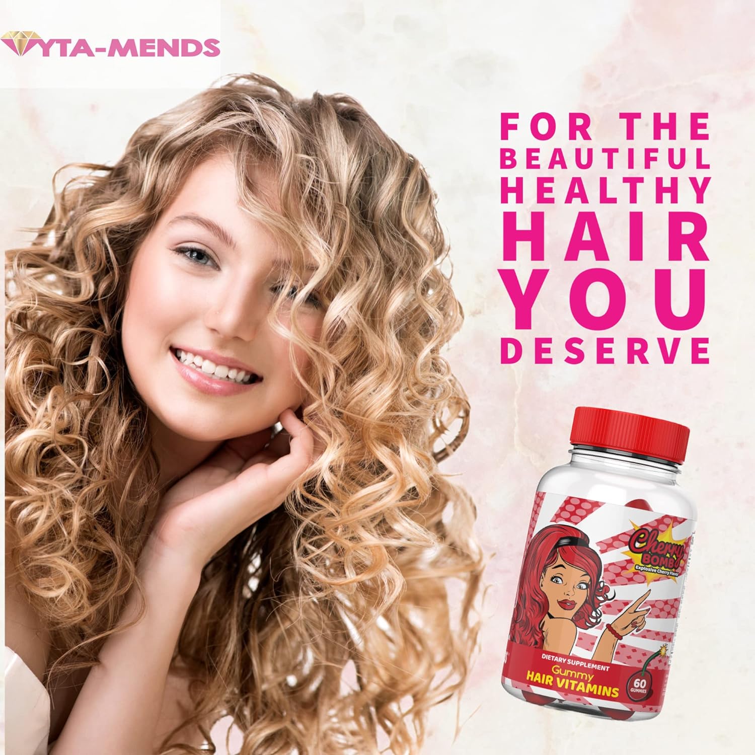  VYTA-MENDS Hair Growth Vitamins, Hair Gummies, Cherry Bomb 
