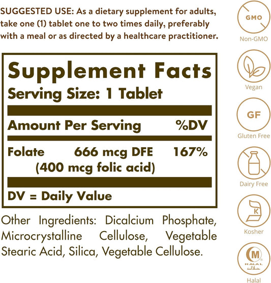 Solgar - Folic Acid, 400 mcg250 Count (Pack of 1)