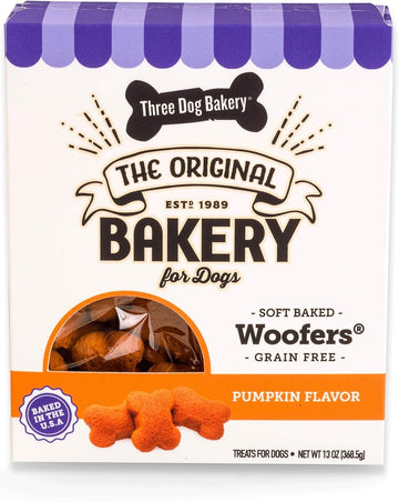 Three Dog Bakery Grain Free Wafers Baked Dog Treats, Pumpkin, 13 oz