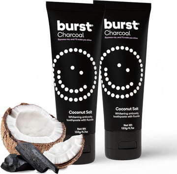 BURST Charcoal Toothpaste - Whitening Toothpaste - Sensitive Toothpaste - Cavity Fighting uoride, Xylitol Toothpaste, Vegan, Gluten Free, SLS Free Toothpaste - Coconut Salt, 4.7 (2 Pack)