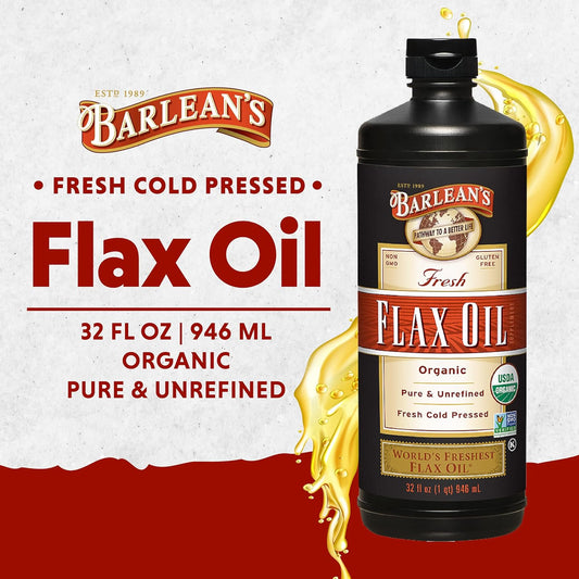 Barlean's Organic Flaxseed Oil Liquid, Cold Press Flax Seeds, 7,640mg ALA Omega 3 Fatty Acid Supplement for Joint and He
