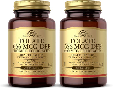 SOLGAR Folate 666 mcg DFE (400 mcg Folic Acid), 250 Tablets - Pack of