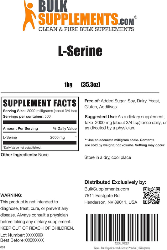 BULKSUPPLEMENTS.COM L-Serine Powder - Serine Supplement - L-Serine 200