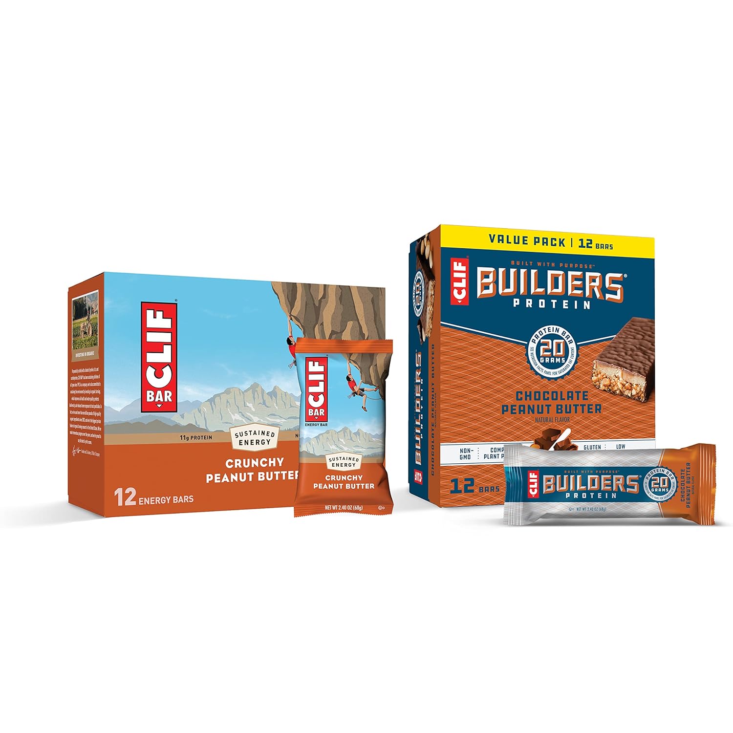 Clif Bars - Energy Bars - Crunchy Peanut Butter - 12 Count + Clif Buil 2.4 Ounces