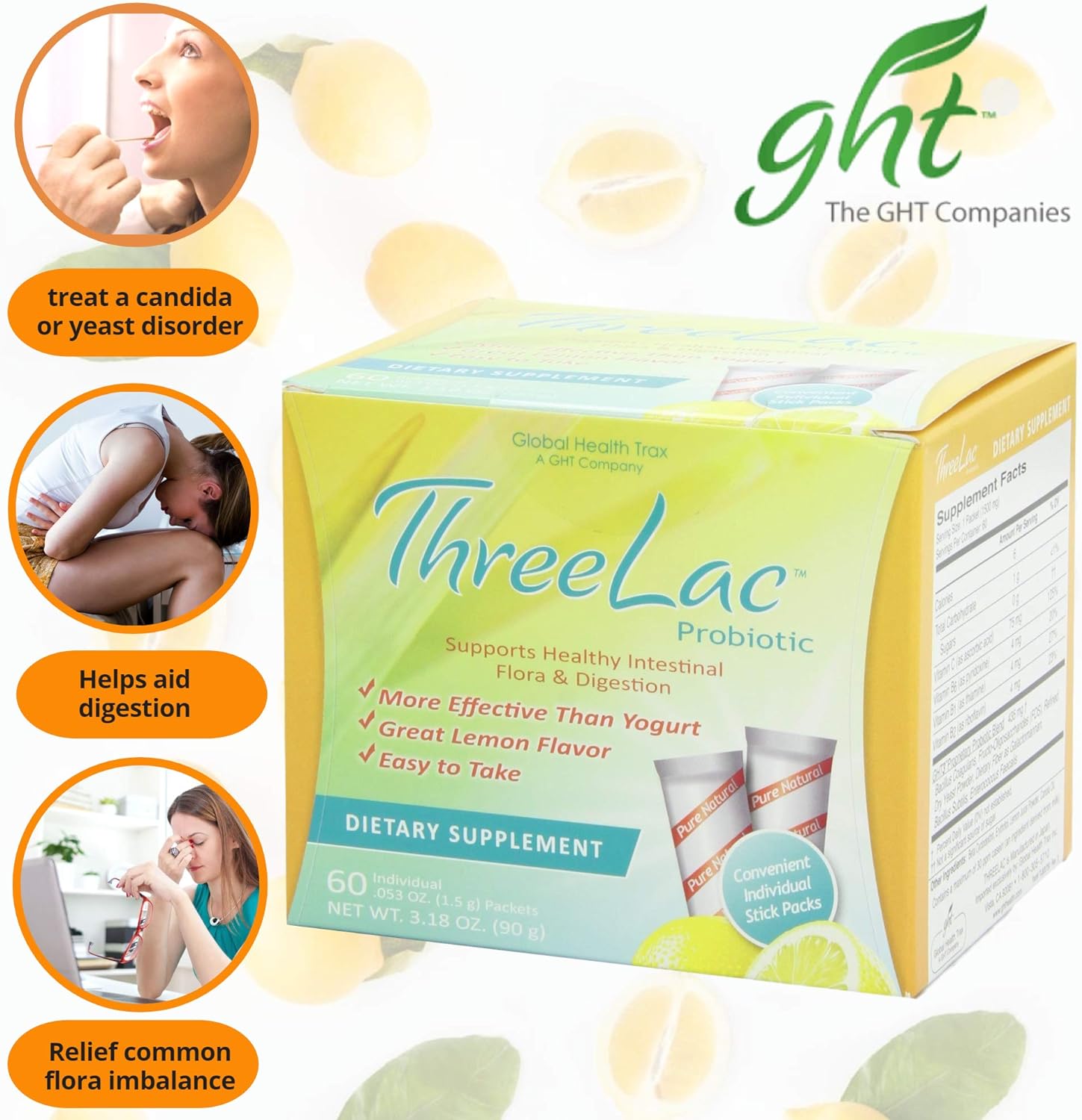Global Health Trax ThreeLac Probiotic 60 Pkts (4-Pack)