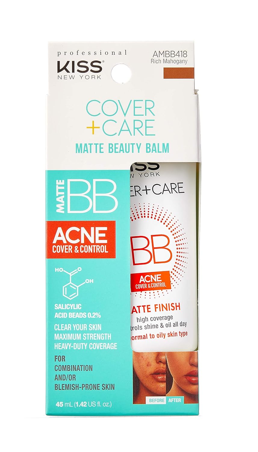 Ruby Kiss Cover + Care Acne Control Matte Finish Beauty Balm- AMBB418 (Matte-Rich Mahogany)