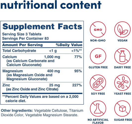 American Health Calcium/Magnesium/Zinc Tablets, 250 Count