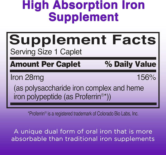 Feosol Complete Iron Supplement Caplets, Bifera Iron for High Absorpti