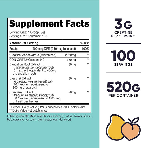 Nutricost Creatine Monohydrate Powder for Women, Micronized, Peach Mango, 100 Servings - Vegetarian, Non-GMO, Gluten Free