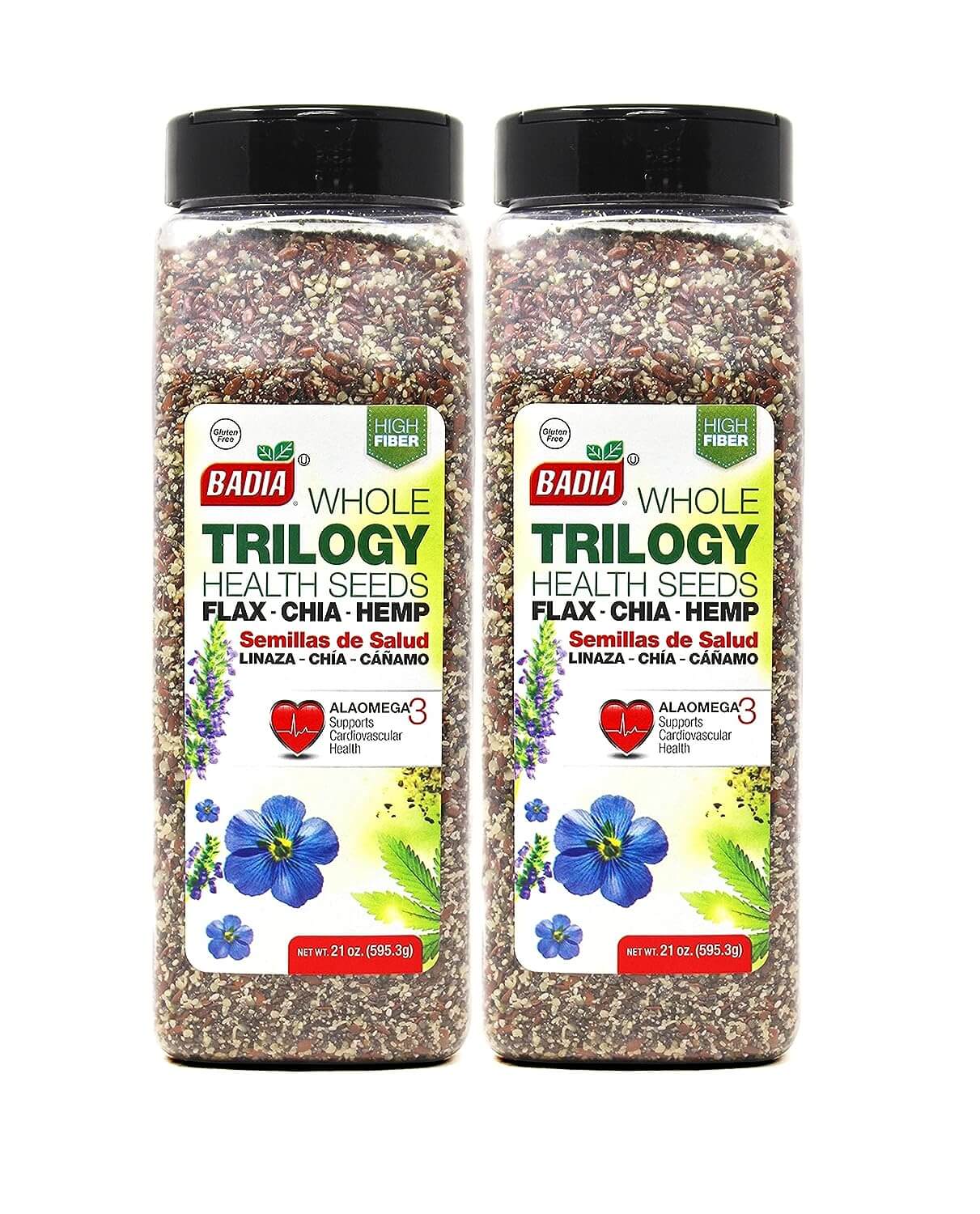 2 PACK Trilogy Seeds Whole Flax, Chia & Hemp Health Seed/Linaza, Cañamo