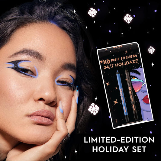 URBAN DECAY Robin Eisenberg 24/7 Holidaze Eyeliner Pencil Holiday Gift Set - Includes 2 Exclusive Shades in Lunar Landing (Periwinkle Matte) & Snow and Stars (Black Glitter) - Cruelty Free & Vegan