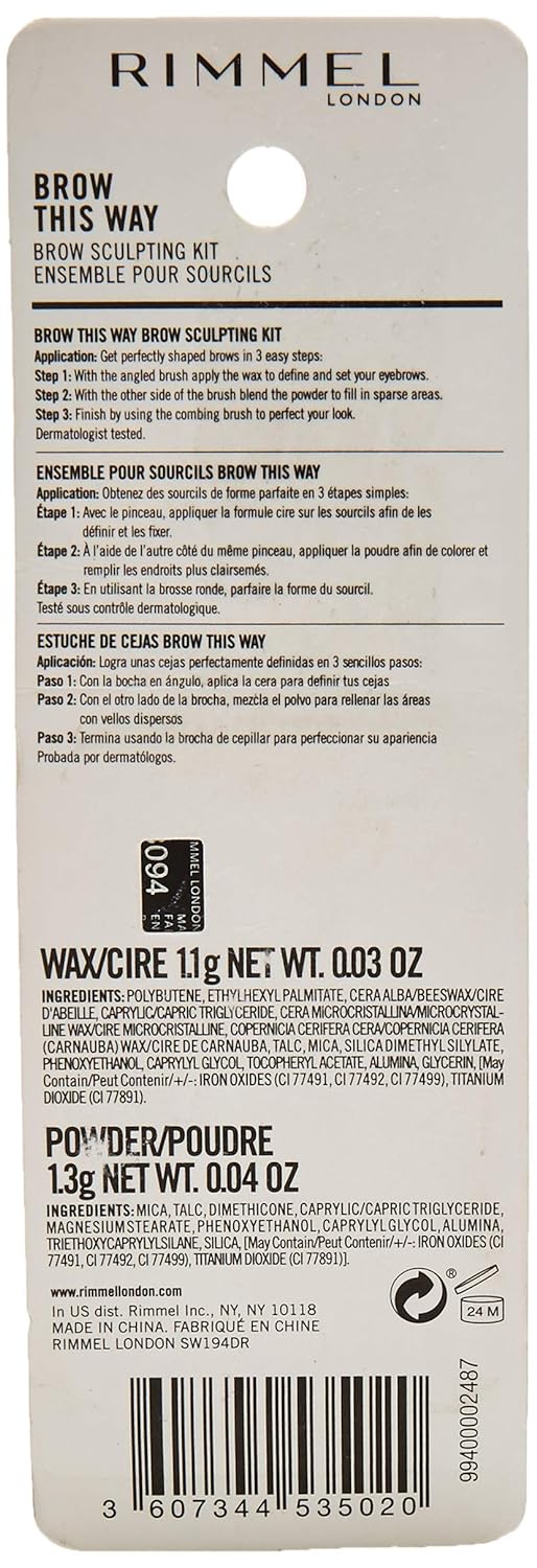 Rimmel Brow This Way Sculpting Kit, Blonde, Powder 0.04 ., Wax 0.03 ., Brow Sculpting & Styling Kit with Eyebrow Wax & Setting Powder