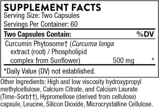 Thorne Curcumin Phytosome 500 mg (Meriva) - Sustained Release, Clinically Studied, High Absorption - Supports Healthy Response in Joints and Muscle - 120 Capsules - 60 Servings