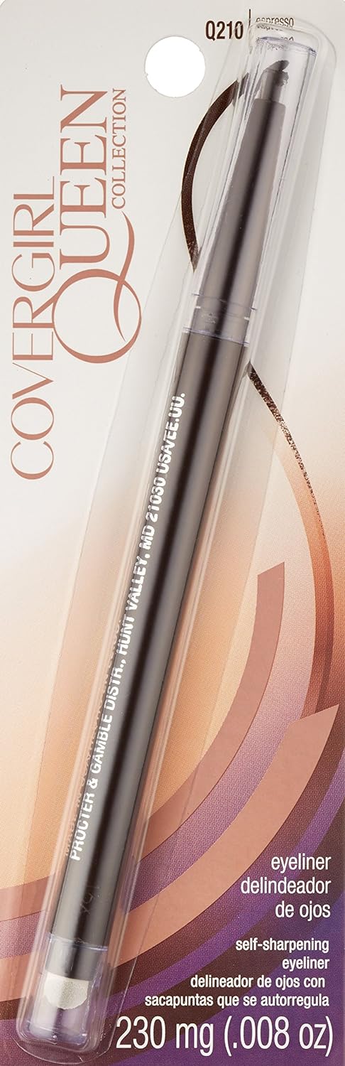 COVERGIRL Queen Collection Eyeliner Pencil, 1 Pencil, Espresso Color, Self-Sharpening Tip, Blender Tip, Water Resistant Eyeliner (packaging may vary)