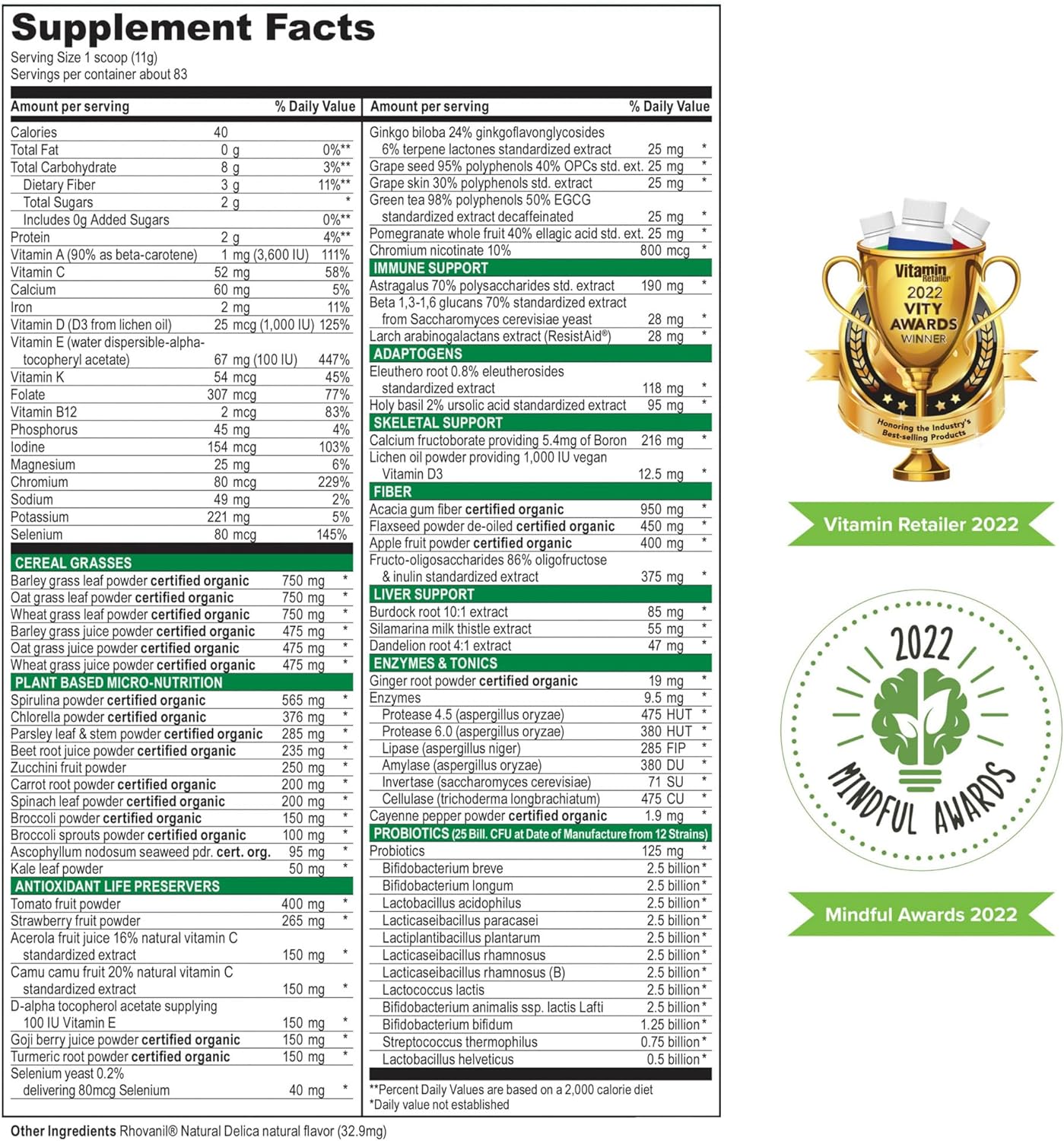 Vibrant Health, Green Vibrance, Vegan Superfood Powder, 83 Servings (F