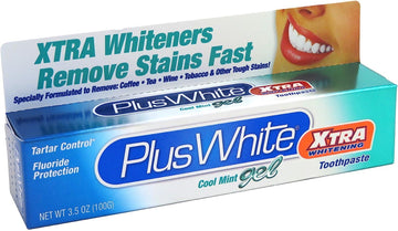 Plus White Xtra Whitening Toothpaste - Removes Tough Stains from Coffee, Smoking, Wine & More - Anti-Cavity, Plaque & Tartar Control (Cool Mint Gel, 3.5 )