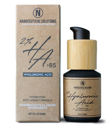 Nanoceutical Solutions Nano 2% Hyaluronic Acid + B5, Instant Absorption, hydrates and moisturizes deep within the tissue and cells of your skin. -25% Discount Available!