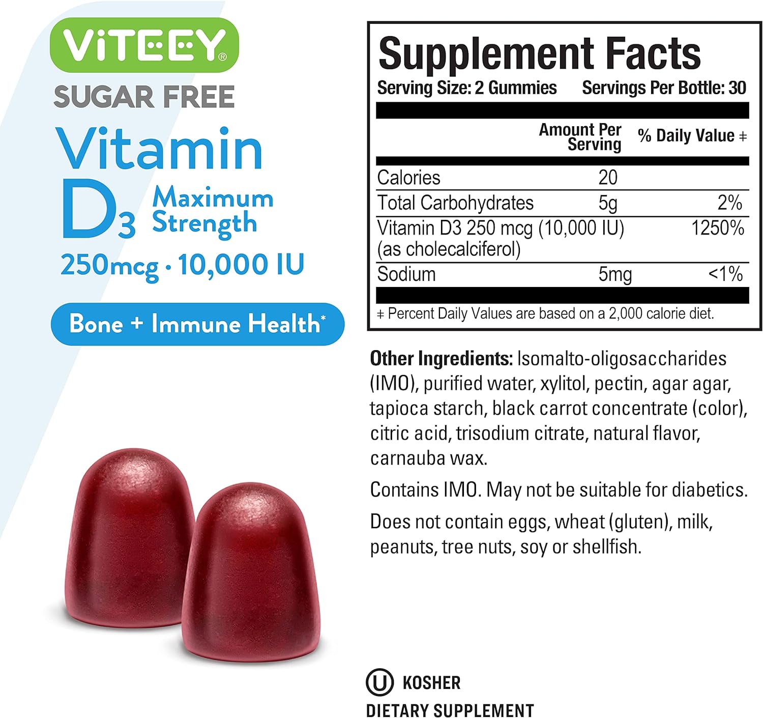  Vitamin D3 Gummies Sugar Free 10,000 IU 250mcg - Maximum St