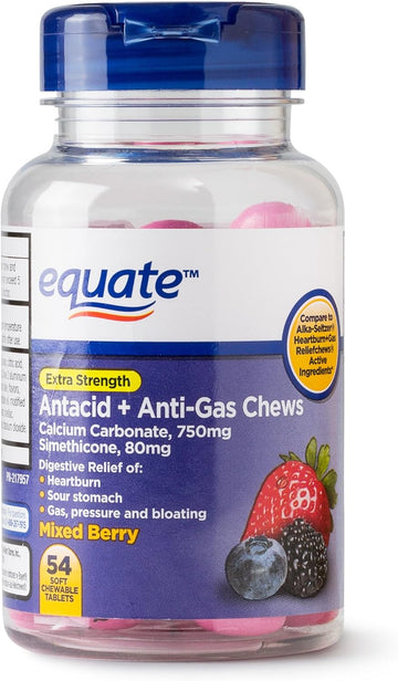 Equate Extra Strength Antacid & Anti-Gas Chewable Berry Tablets, 750 m