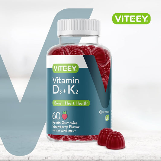 Vitamin D3 + K2 Gummies - 1000 IU Vitamin D3 + 100 mcg Vitamin K2 - Bone & Heart Health for Adults and Teens - Vegetaria