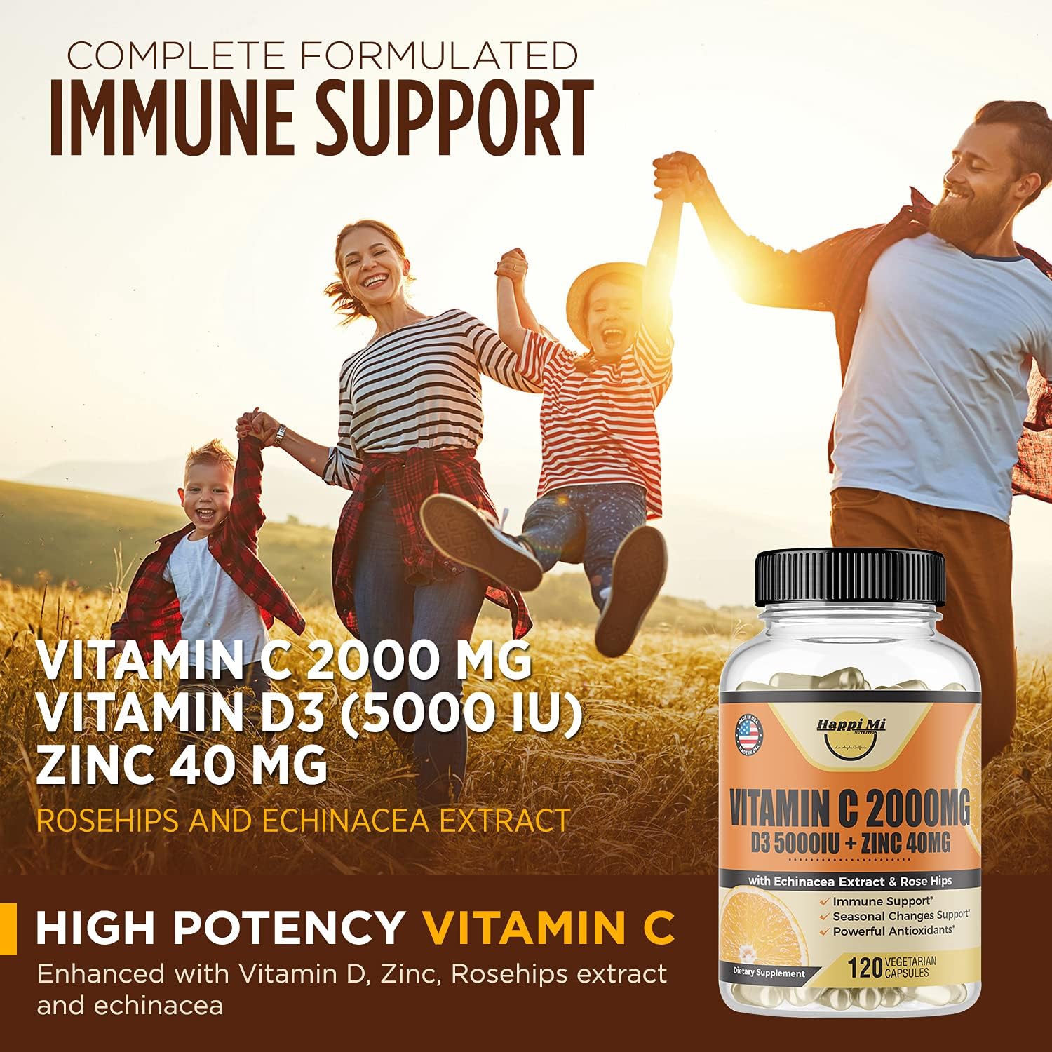  Happi Mi Nutrition Vitamin C 2000MG, Zinc 40 mg, Vitamin D3