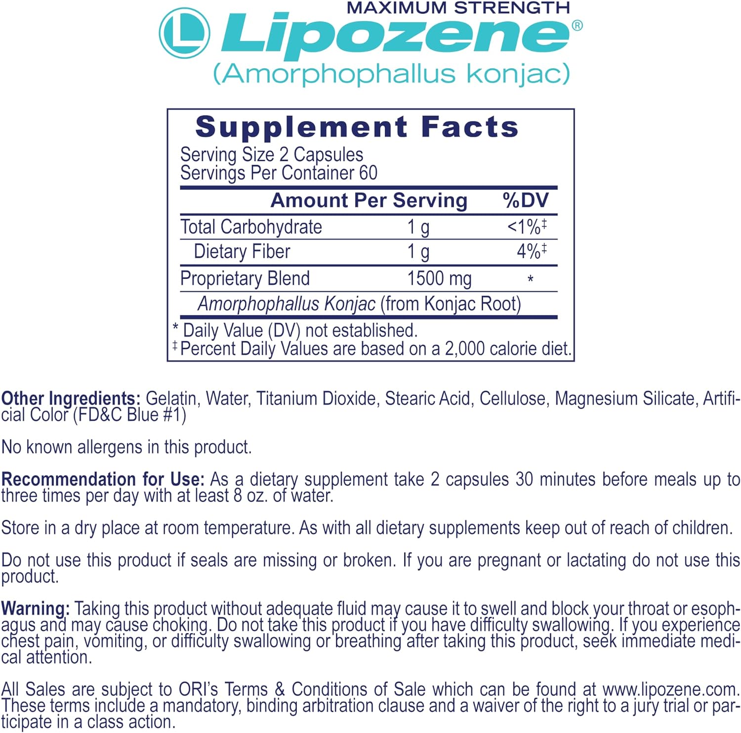 Lipozene Weight Loss Pills (2 Bottles with 120 Capsules in Total Mega 