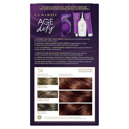Clairol Age Defy Permanent Hair Dye, 5R Medium Auburn Hair Color