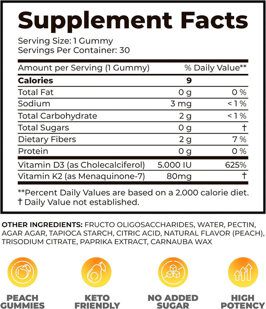 DR. MORITZ Vitamin D3 K2 Gummies 5000 IU - Sugar-Free VIT D Gummy Supplement for Immune Support & Healthy Bones * - High