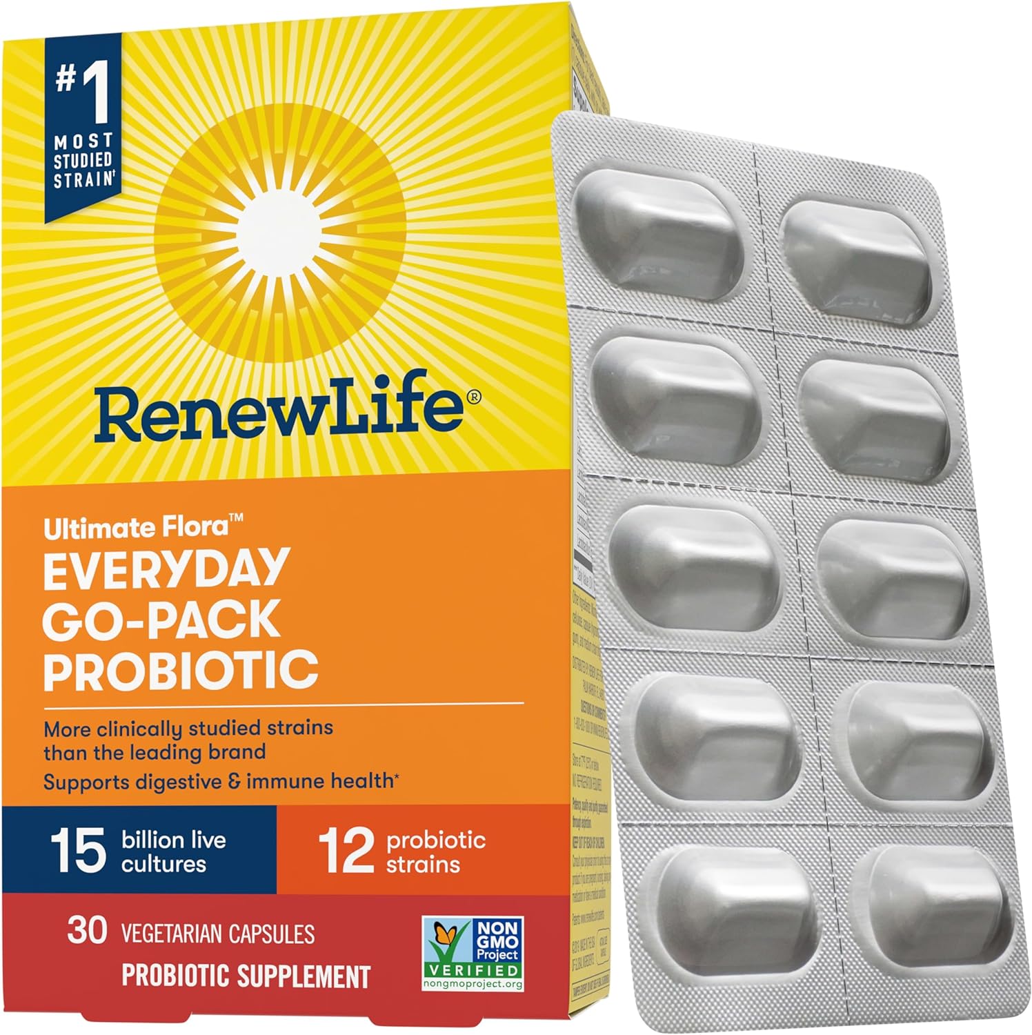 Renew Life Everyday Go-Pack Probiotic Capsules, Daily Supple